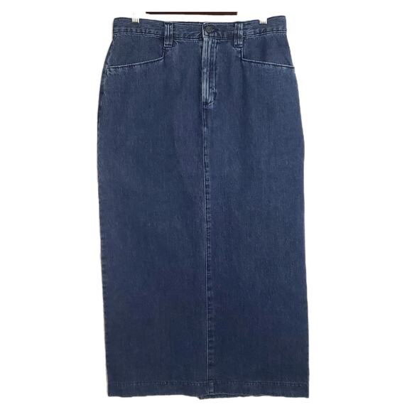 Vtg Lee Long Denim Jean Maxi Skirt Size 10 Med Back Slit Y2k 100% Cotton